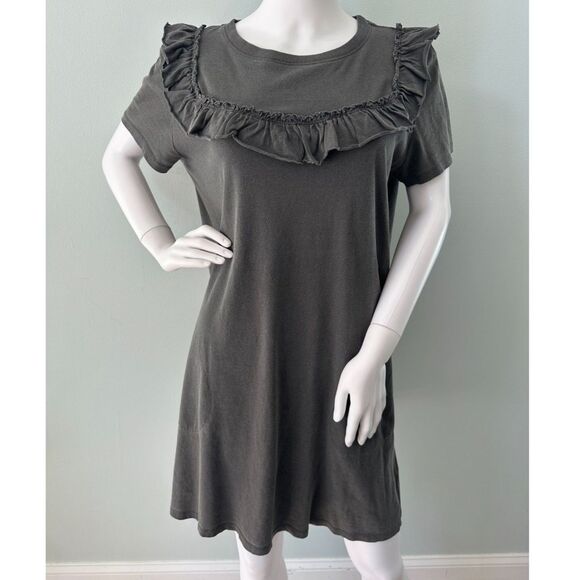 Clare V. Charlotte Ruffle Tshirt Dress Faded Grey size Medium - Picture 3 of 12